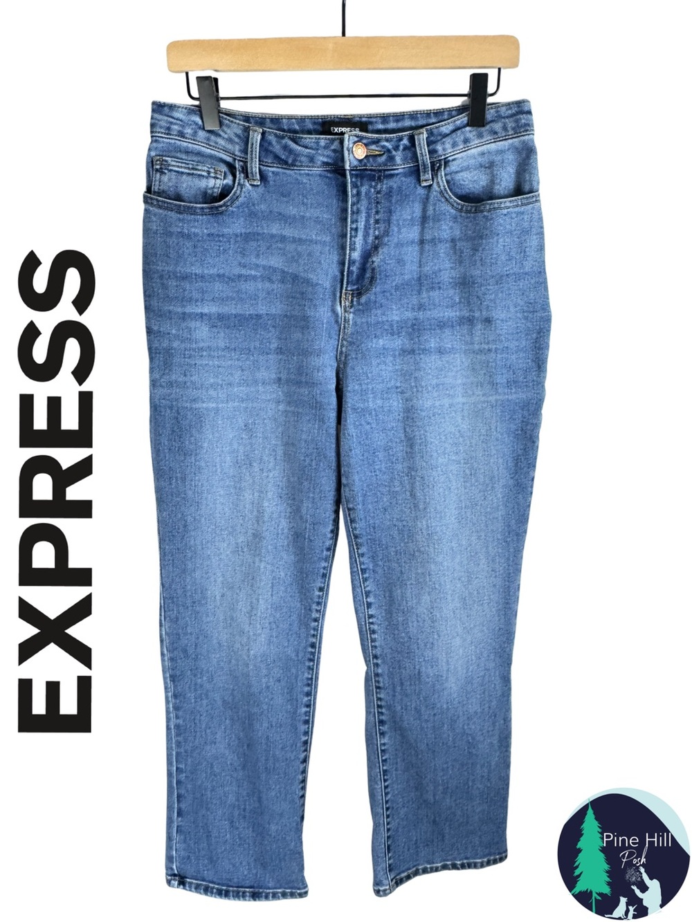 Express Straight Leg Jeans Women’s 8 Ankle Short High Rise Medium Wash Stretch